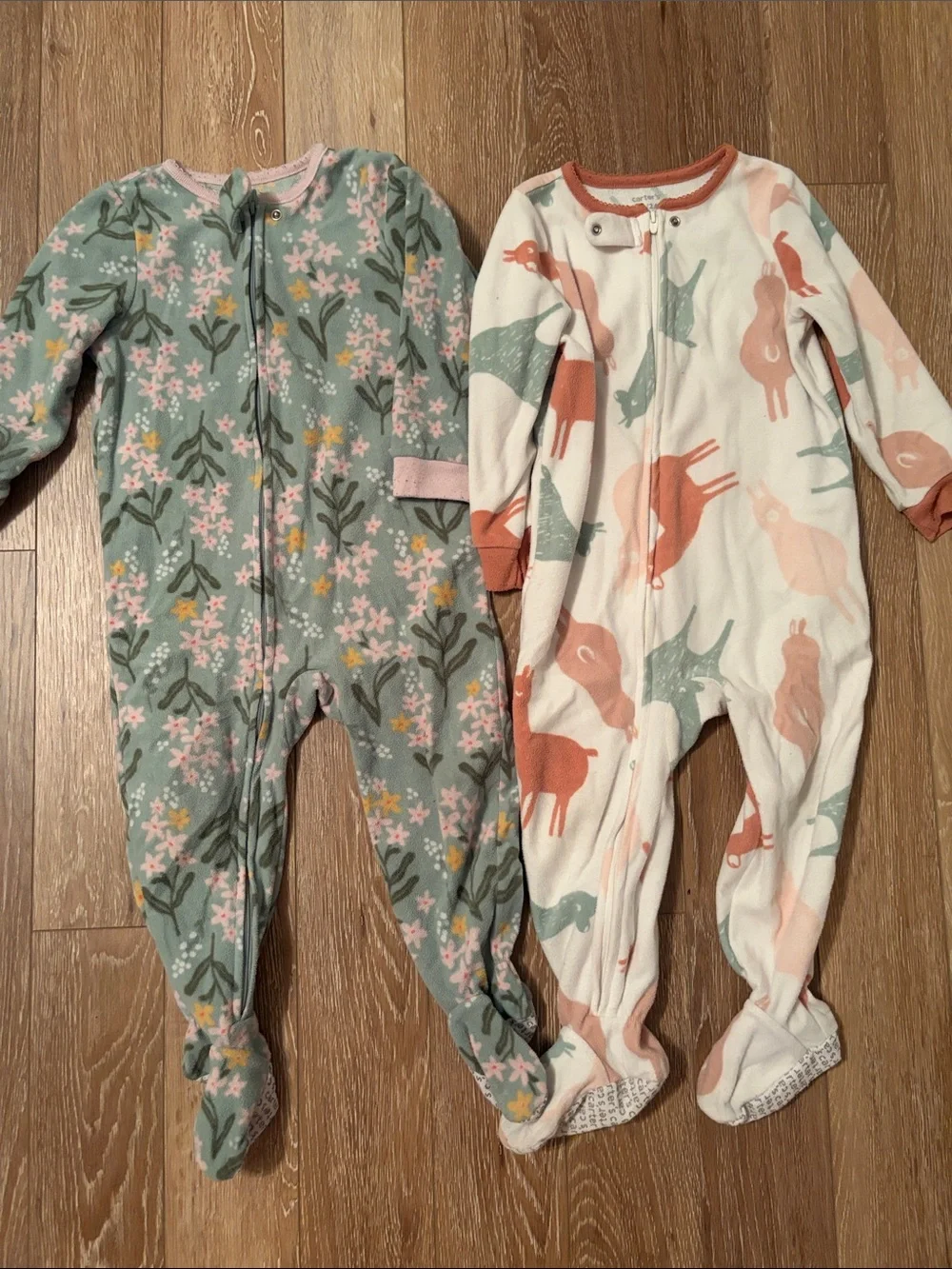 Carter's Two-Pack Footed Pajamas in Sage Floral & Cream Animal Print